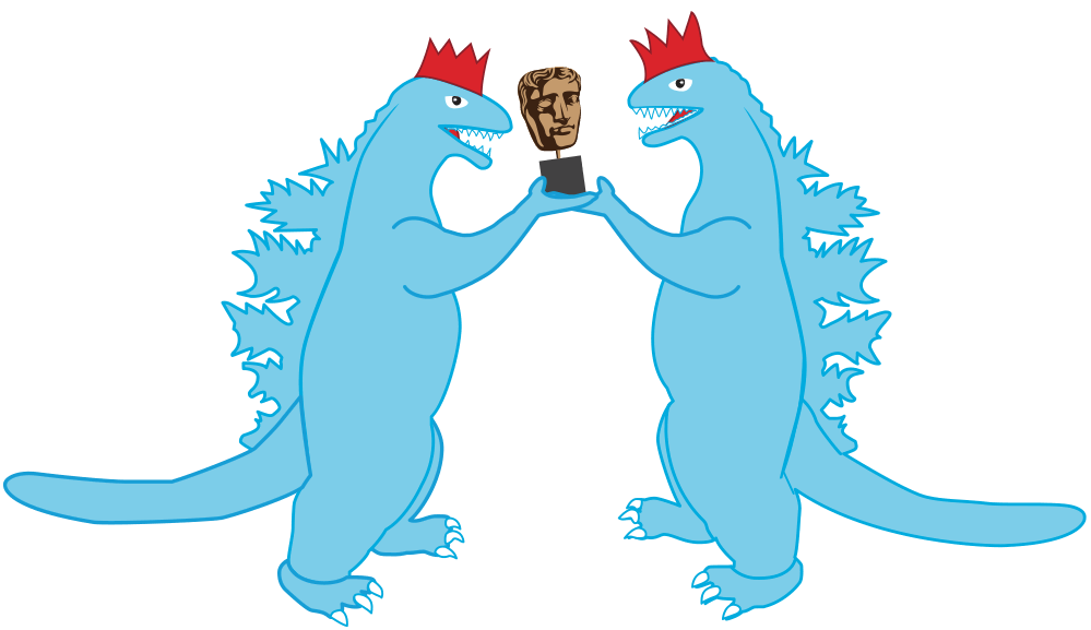 Dino holding a BAFTA